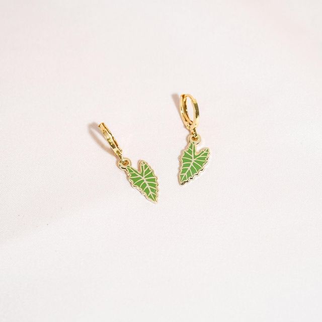 Alocasia Polly Leaf Plant Huggie Hoop Earrings