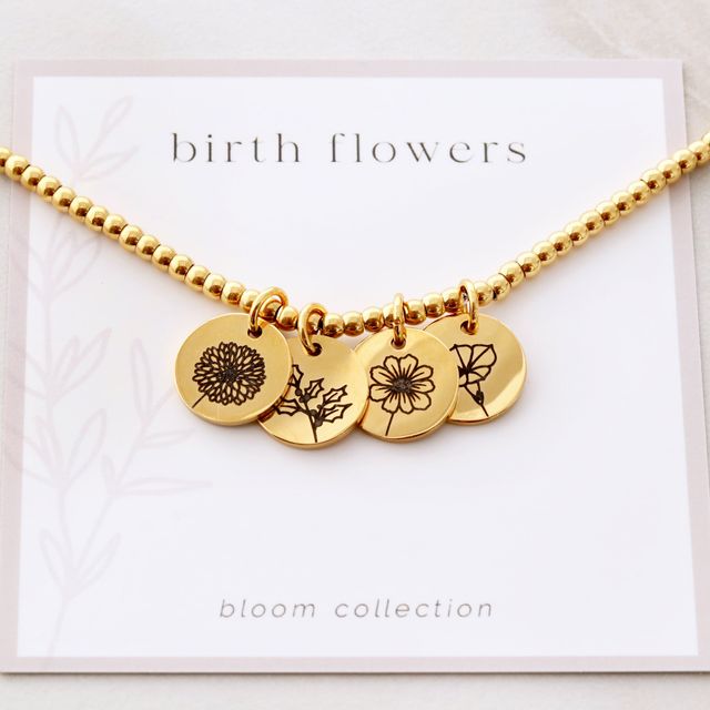 Birth Flower Beaded Bracelet | 13mm Discs