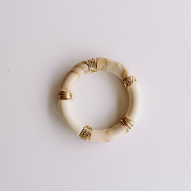 Acrylic + Gold Bamboo Bracelet: Cappuccino + White