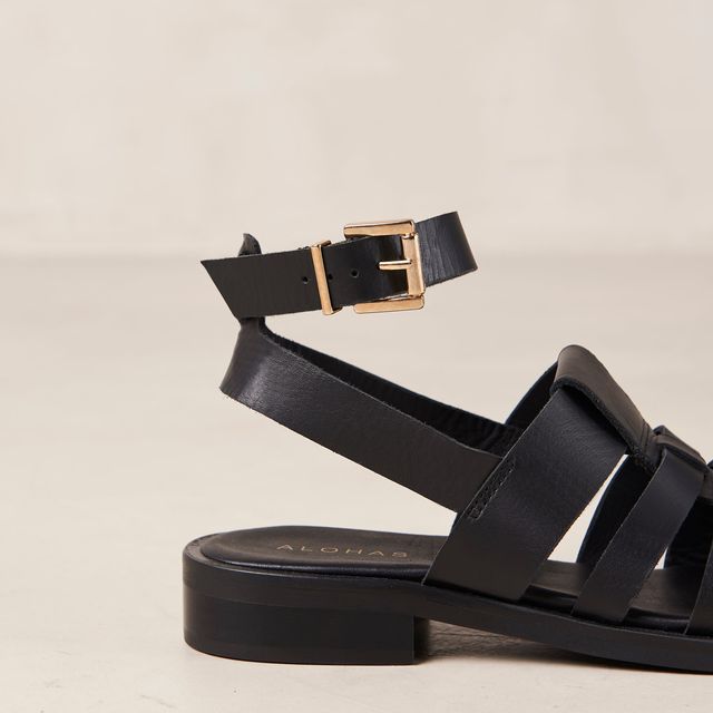 Perry Black Leather Sandals