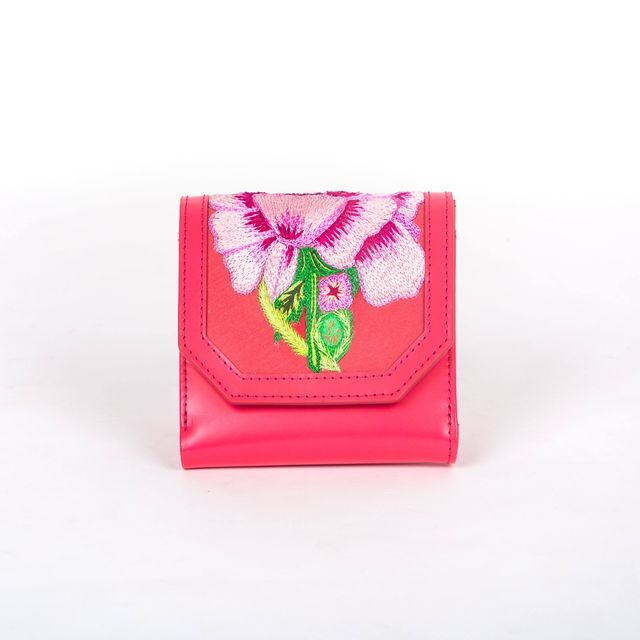 Poppies! Pink Hand-Embroidered Wallet