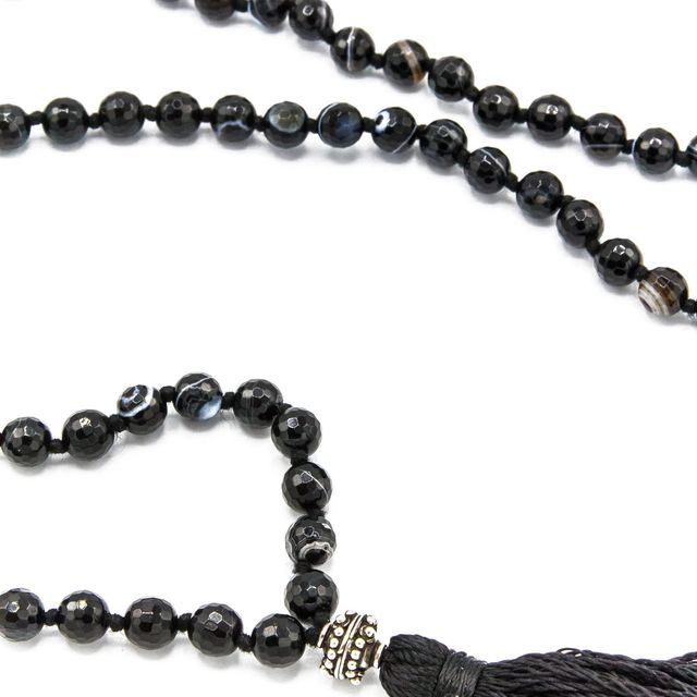 Striped Black Agate Mala Necklace