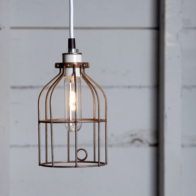 Industrial Pendant Lighting - Vintage Rusted Wire Cage Light