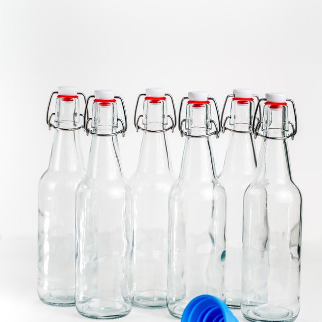 Flip Top Glass Bottles - Pack of Six 6 with Rubber Funnel