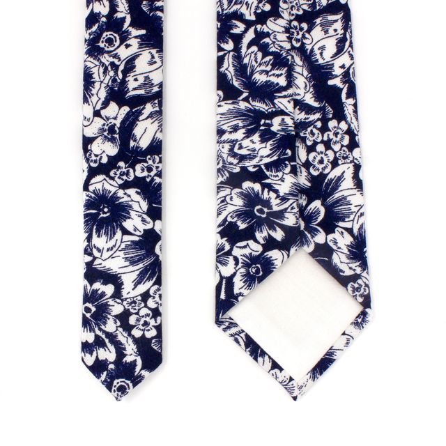 Navy and White Floral Tie