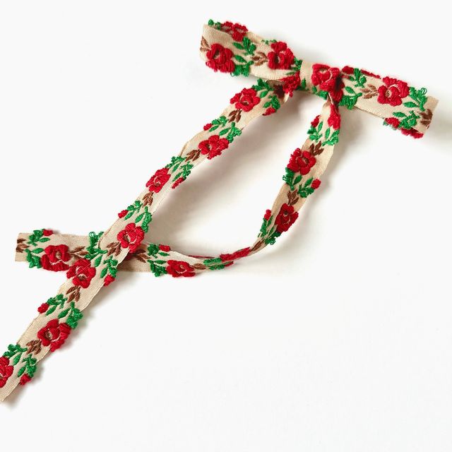 Roses are Red Embroidered Skinny Long Bow| Embroidered Bow Alligator Clip | Luxury Hair Bow