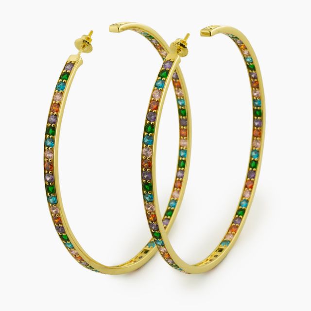Large 80mm Lucky Hoops in 14K Gold Plated with Multi-Color Gemstones