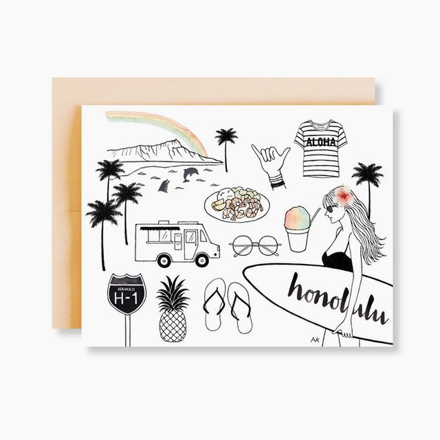 Honolulu City Illustration Hawaii Card