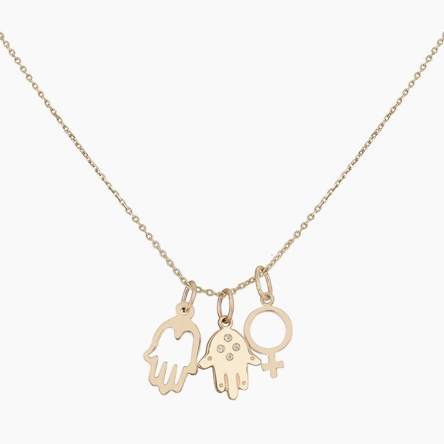Diamond Hand of Fatima/Hollow Hand/Woman Symbol Necklace