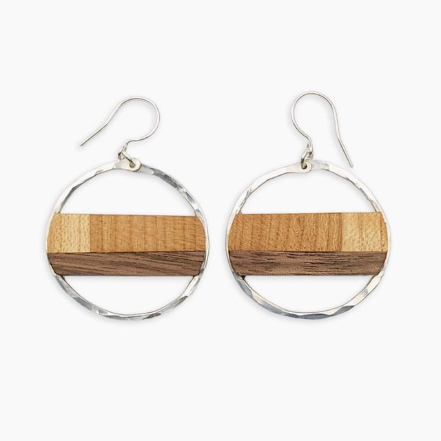 Mixed Reclaimed Wood Striped Hoop Earrings