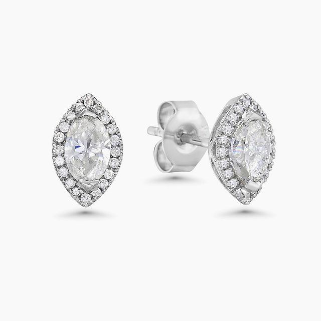 Diamond Halo & Marquise Shape Studs Earrings (1.00 ct.) in 14K Gold