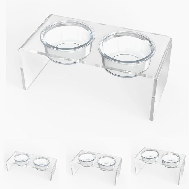 Modern Acrylic Glass Bowl Feeders, Standard Style, Double Bowl