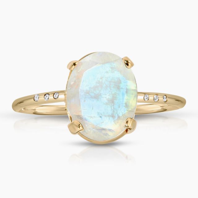 Moonstone and Pave Diamond Ring