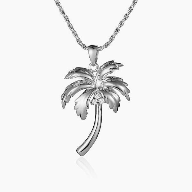 0.04 Carat Diamond Palm Tree Necklace in 14k White Gold