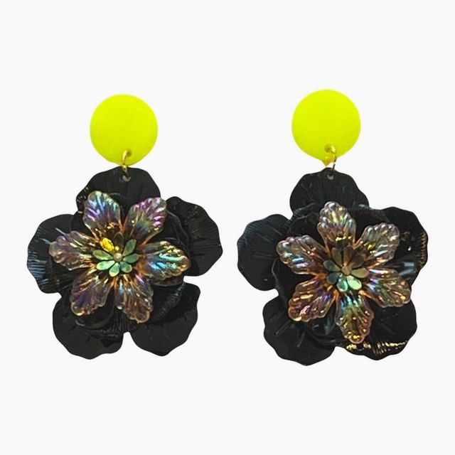Metal Flower Earrings Black