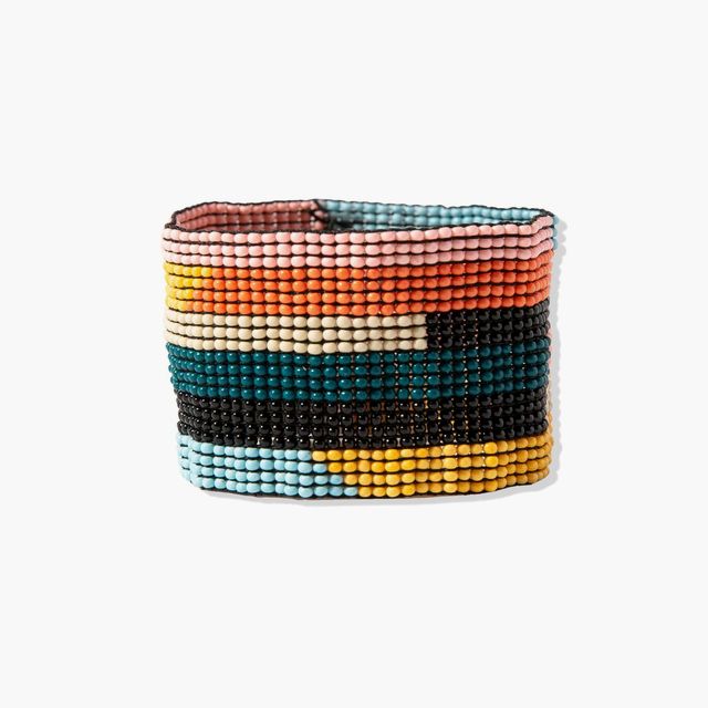 Penelope Horizontal Stripe Beaded Stretch Bracelet Rainbow