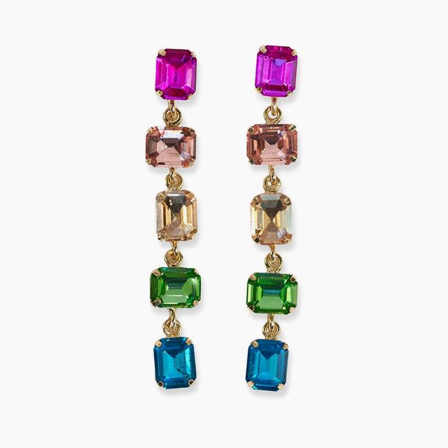 Priscilla 5-Tier Mixed Stones Drop Earrings Rainbow