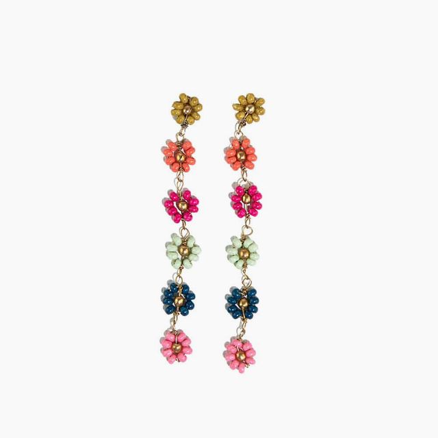Amanda Multi Color Flower Beaded Dangle Earrings Rainbow