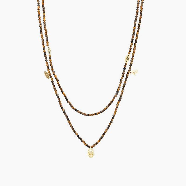 “Encantada” Beaded Charm Necklace - Tiger’s Eye