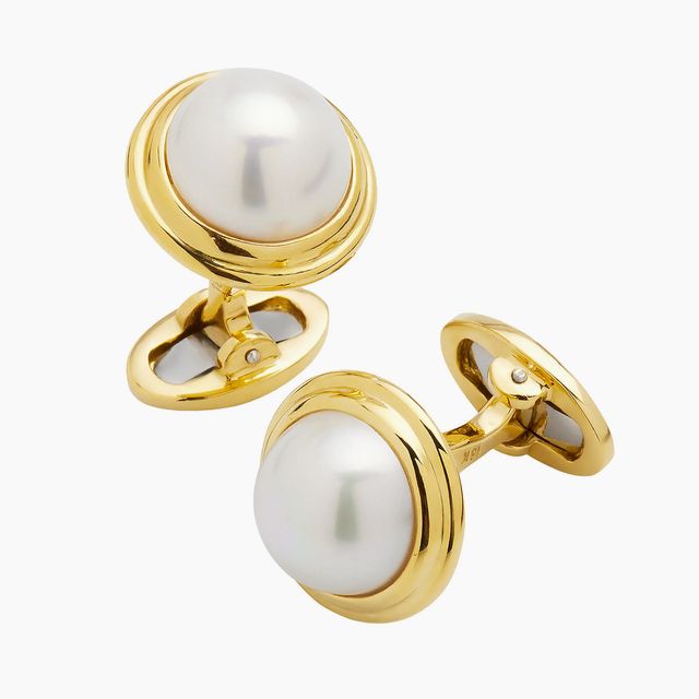 Pearl with Thick Border 18K Yellow Gold Cufflinks I Jan Leslie