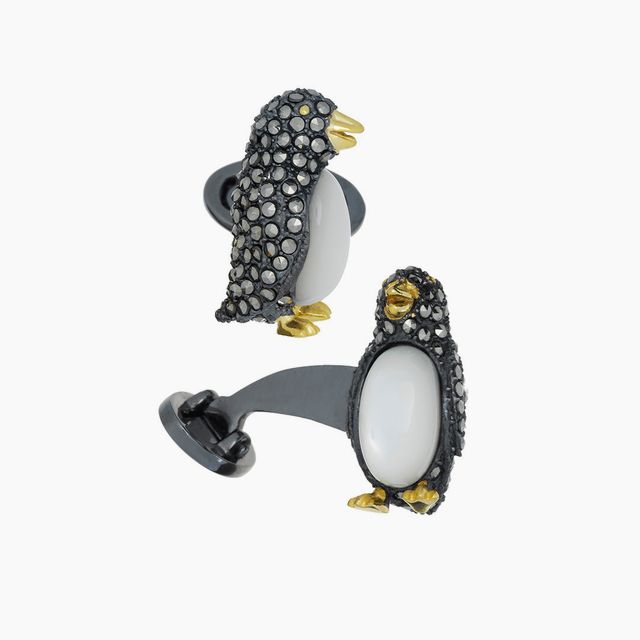 Gemstone Penguin with Marcasite, Mother of Pearl & Sterling Silver Cufflinks I Jan Leslie