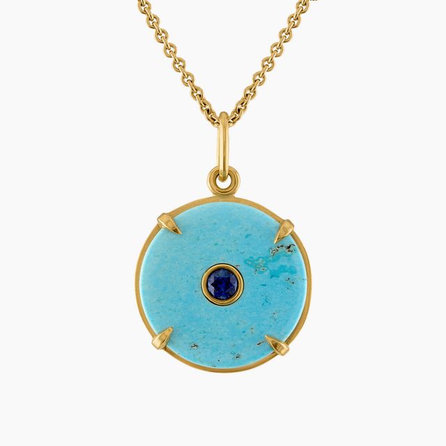 Circle Pendant with Turquoise and Sapphire