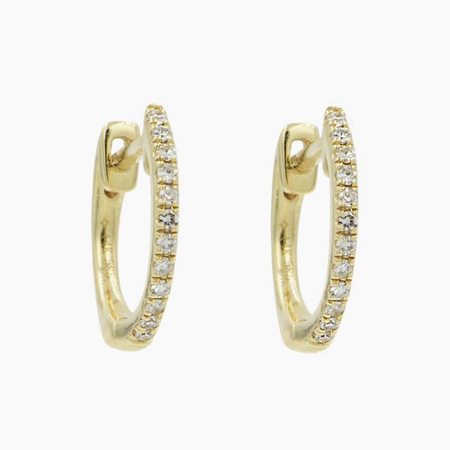 Thin Diamond Huggie Earrings in 14k Gold