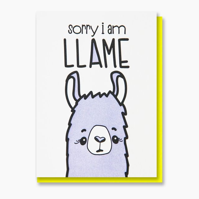 Funny Sorry Letterpress Card | Llame Llama Pun | kiss and punch