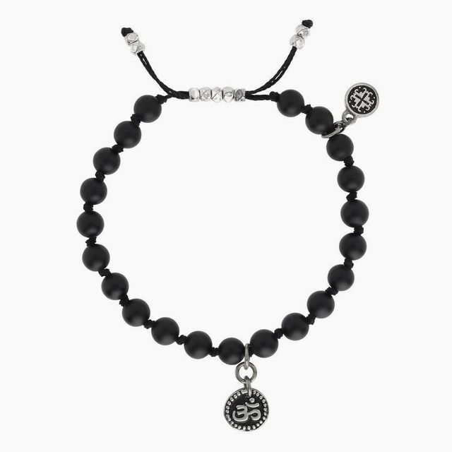 PROTECTION: Black Agate Women's Hand-knotted Om Charm Bracelet