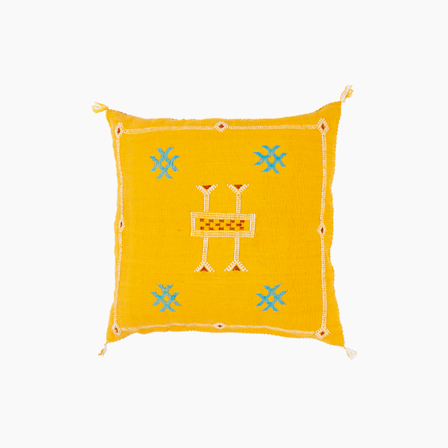 Moroccan Silk Pillow - Yellow