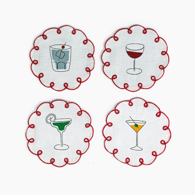 Fête Embroidered Linen Coasters (Set of 4)