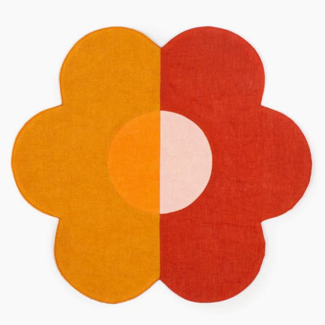 Floral Linen Patchwork Placemats in Red/Amber (Set of 4)