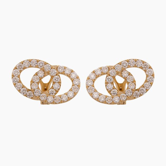 Double Circle Overlap Earrings with diamonds in 18K Yellow Gold