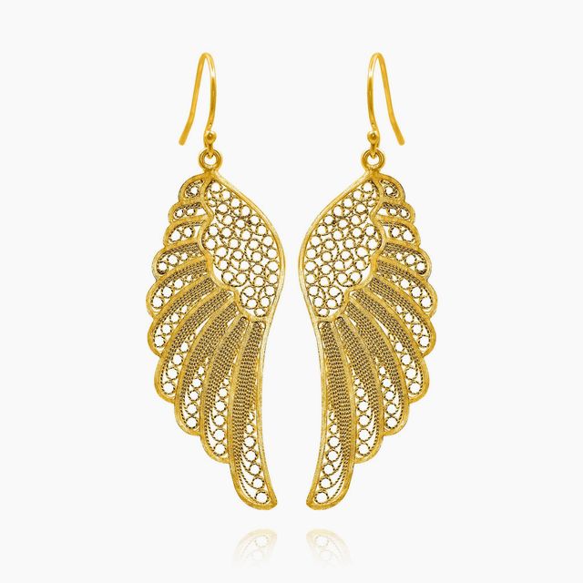 Angel Gold Large Wings Earrings Filigree