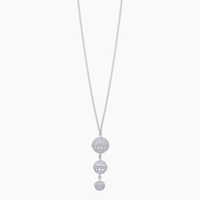 Lucrecia Silver Long Necklace Three Spheres Filigree