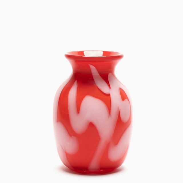 Red Vase with White Swirls