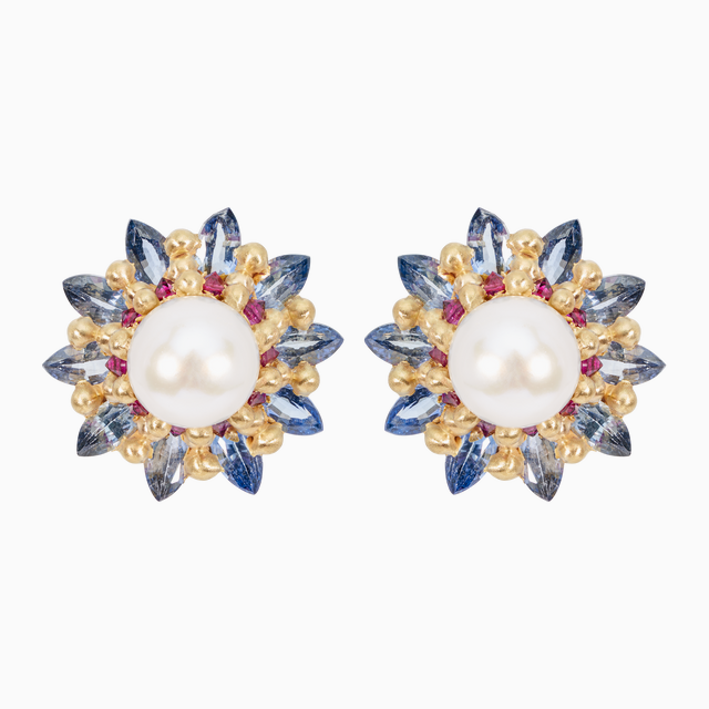 Blue Nerium Cluster Stud Earrings - 11401