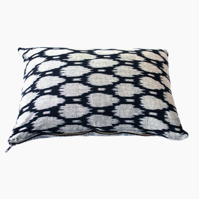 Black Oval Cotton Ikat Pillow Small Lumbar 12 x 18