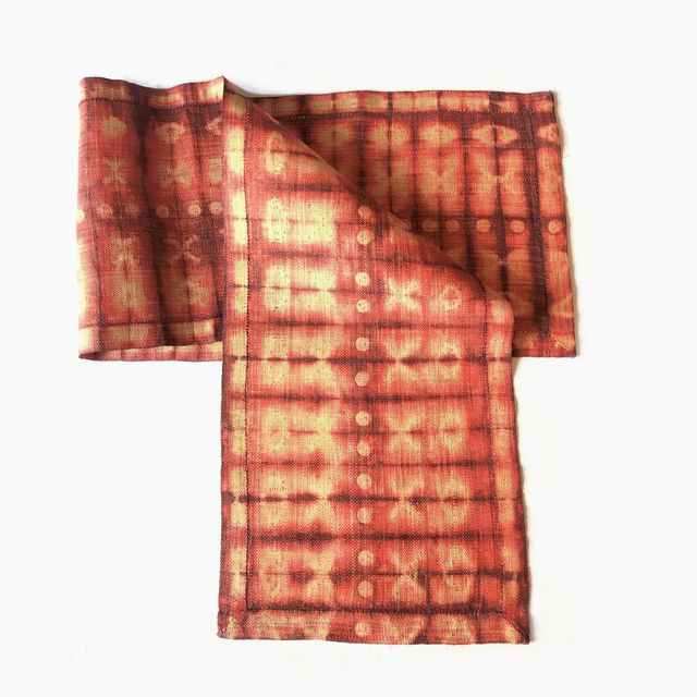 Raffia Shibori Table Runner - Cocoon & Moth Pattern - Egyptian Red