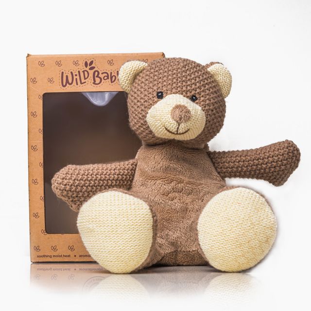 Bear Knitted Stuffed Animal - Microwaveable Plush with Hot Cold Pack