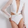 Plunge Netted Sleeve Swimsuit (ONLINE EXCLUSIVE)