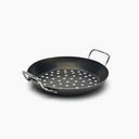 Blue Carbon Steel Perforated Outdoor Fry Pan with 2 handles