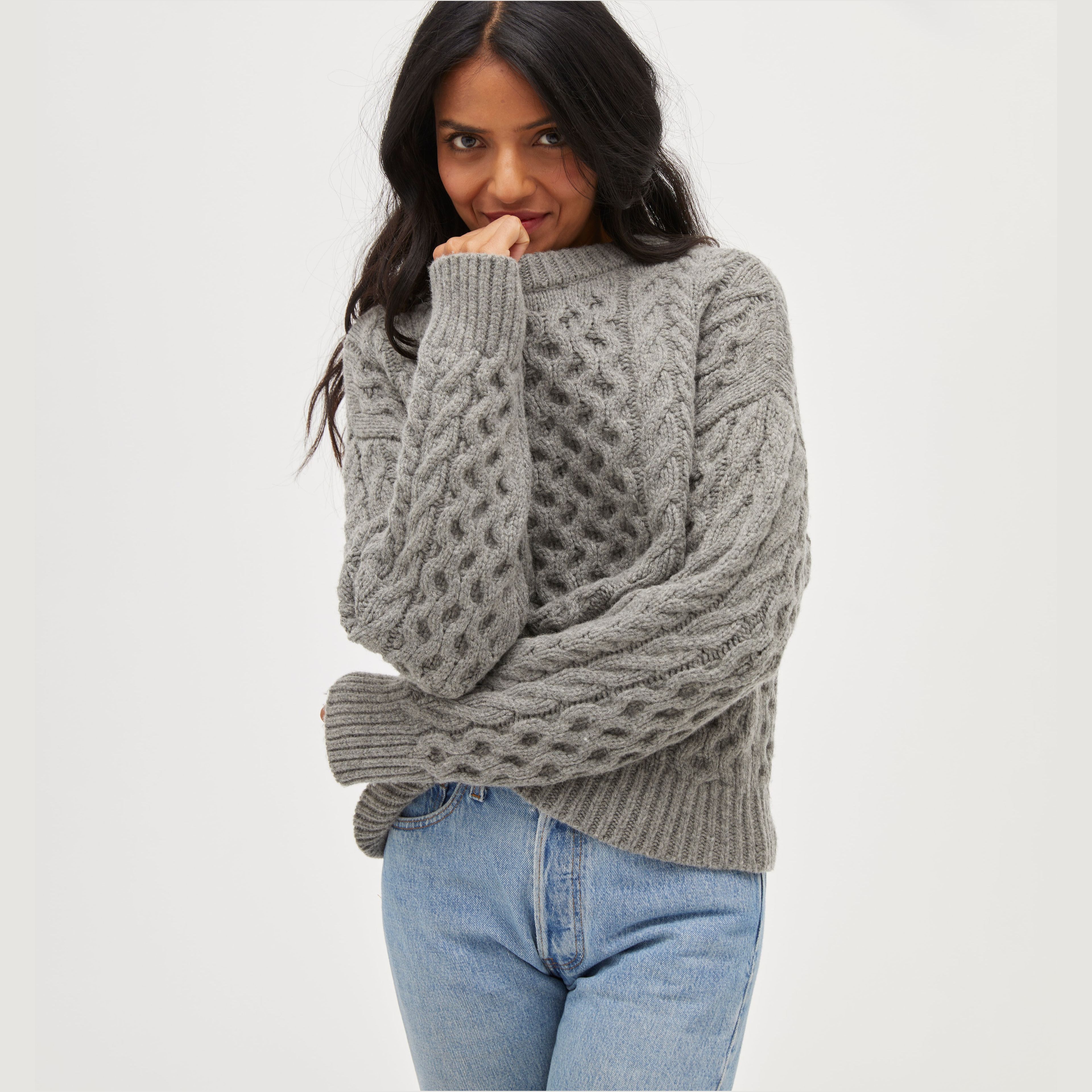 The Kennedy Sweater - Heather Grey Fisherman Knit