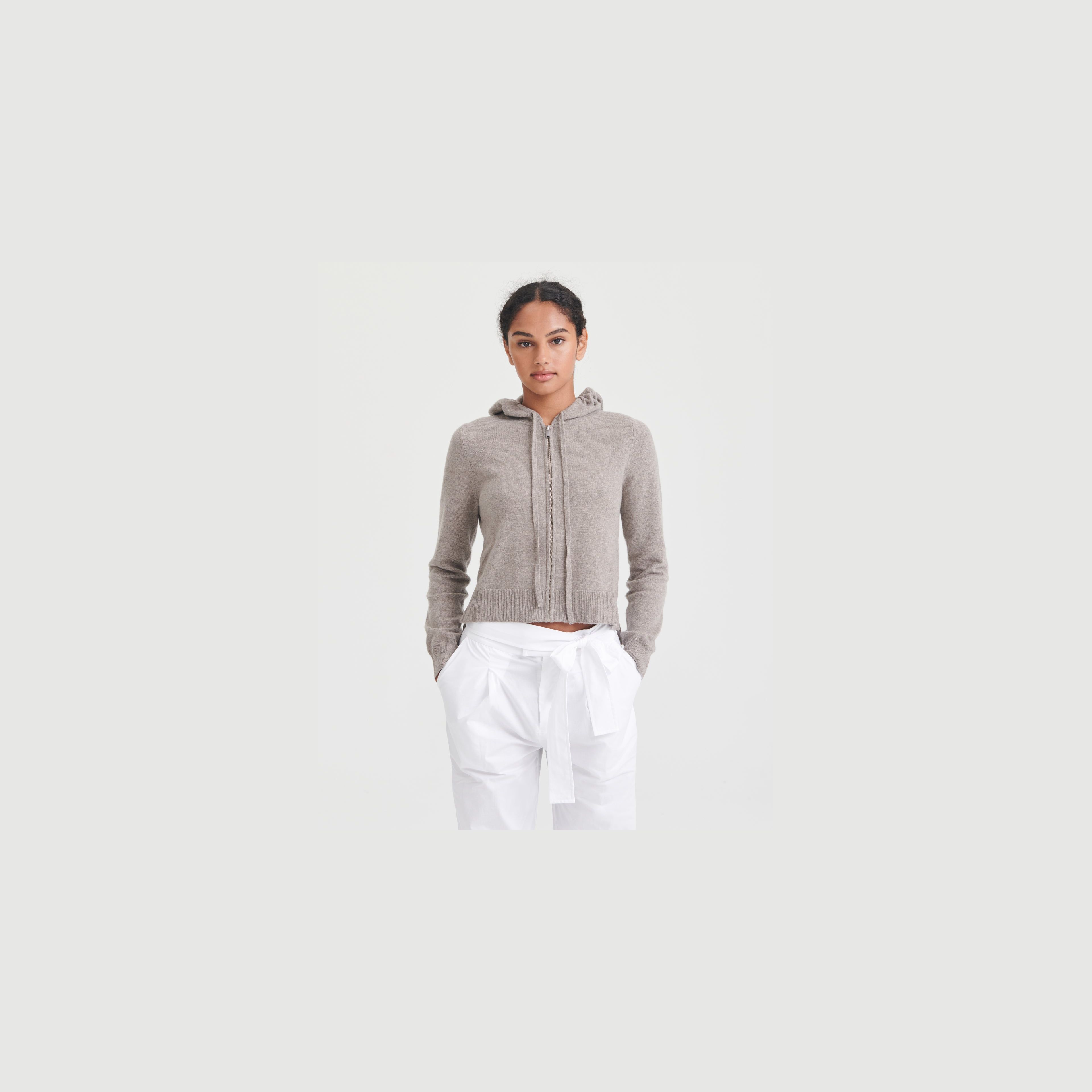 Signature Cashmere Cropped Zip Up Hoodie