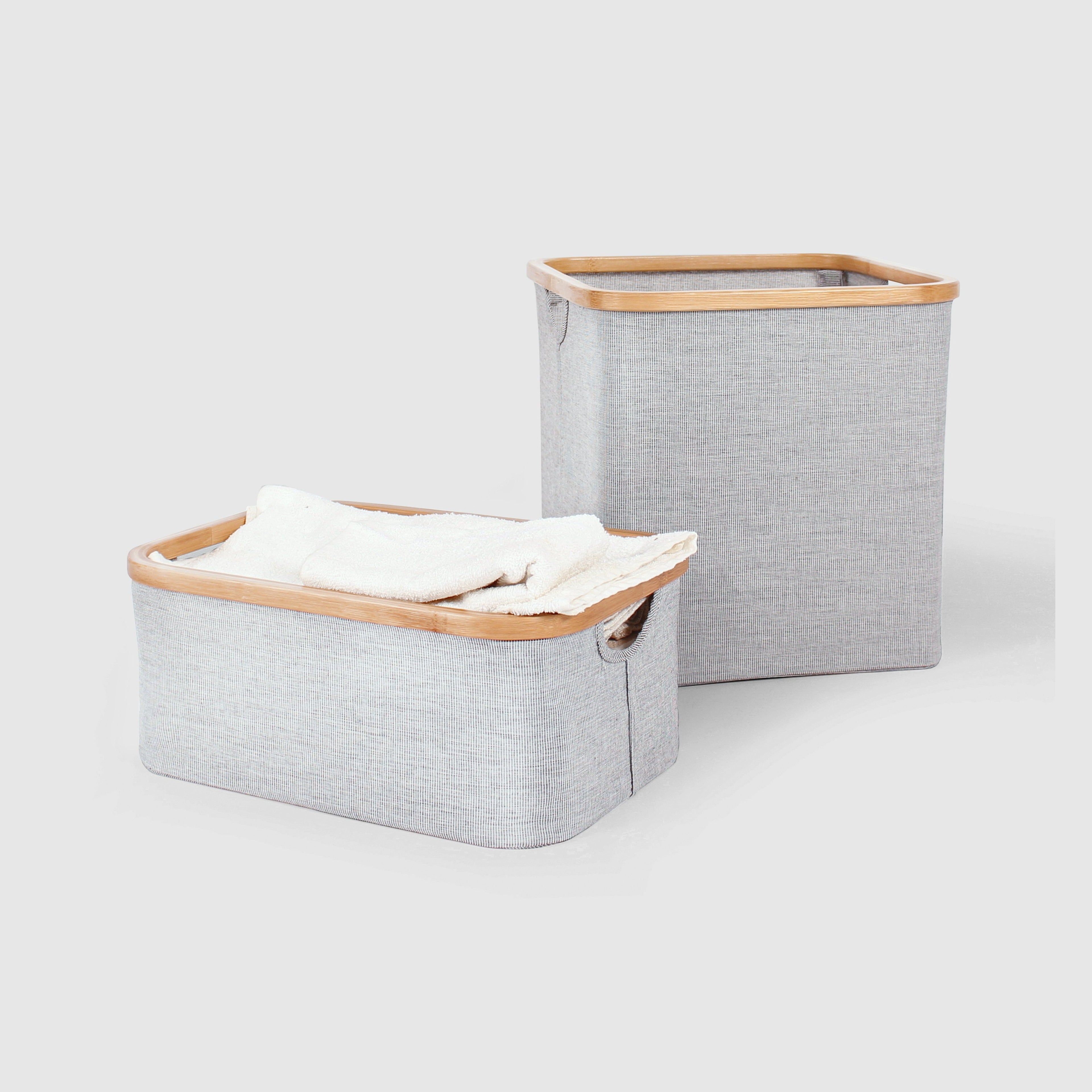Collapsible Bamboo & Cotton Square Storage Basket