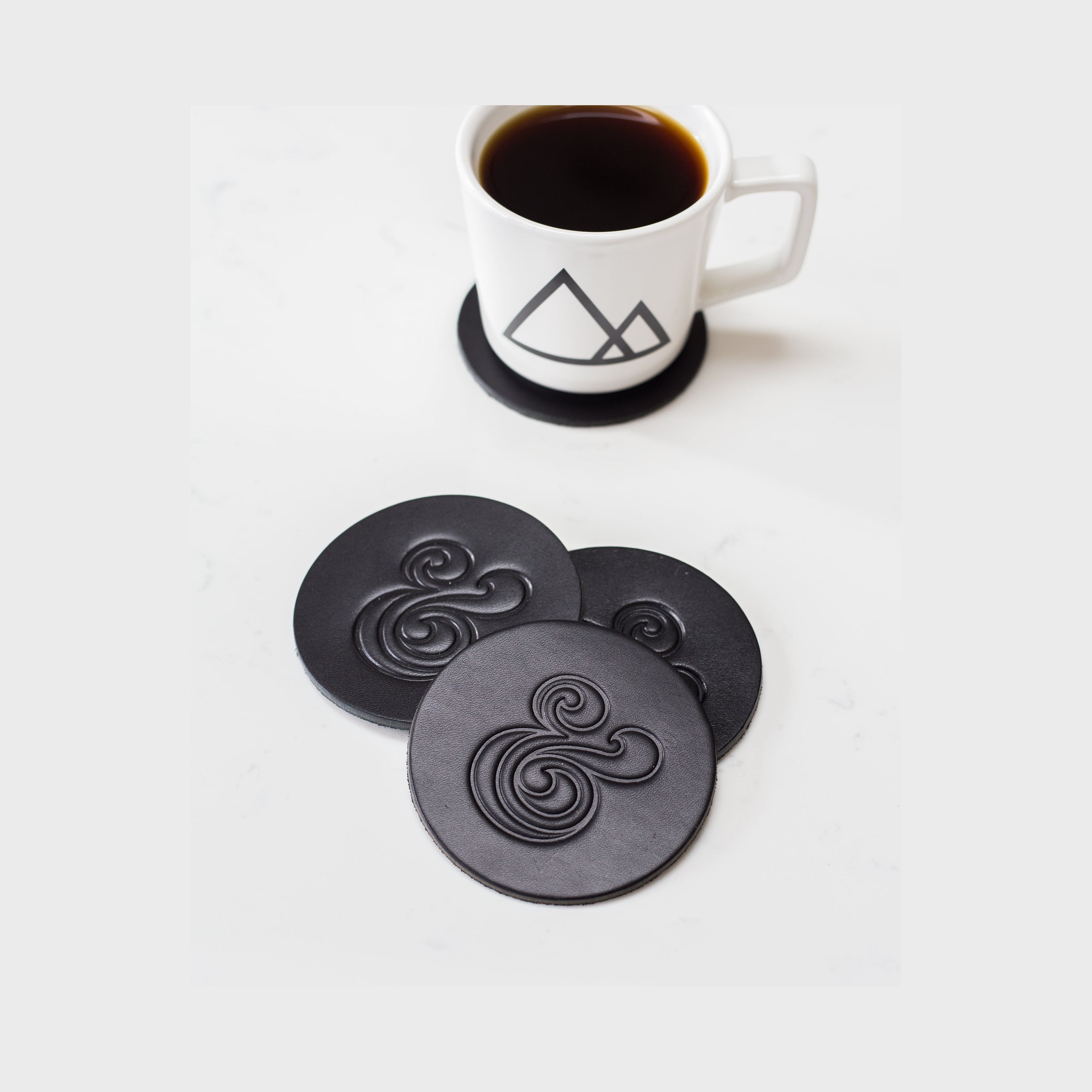Leather Coasters (Ampersand - Set of 2 - Black)
