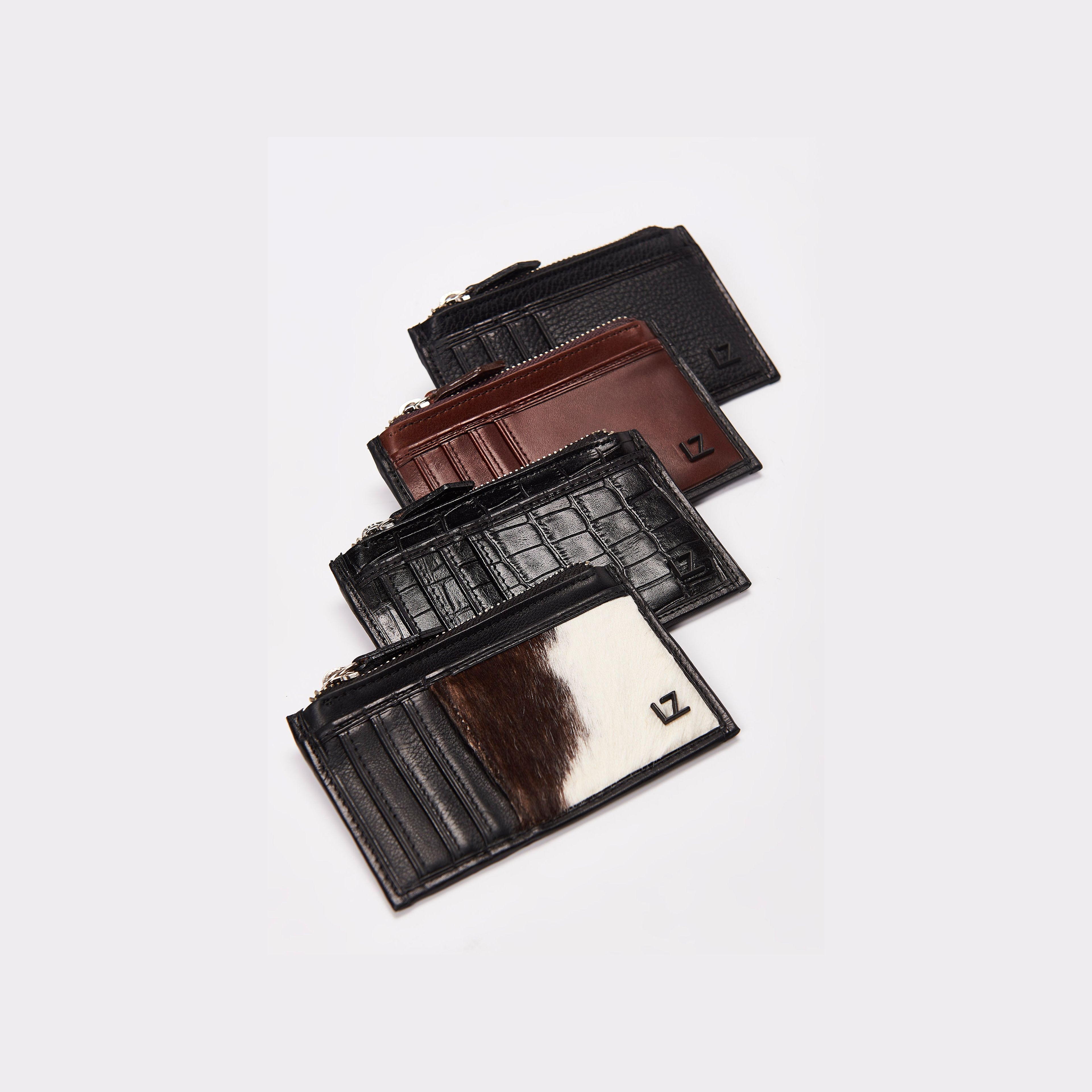 Croco Leather Zip-Top Card Holder