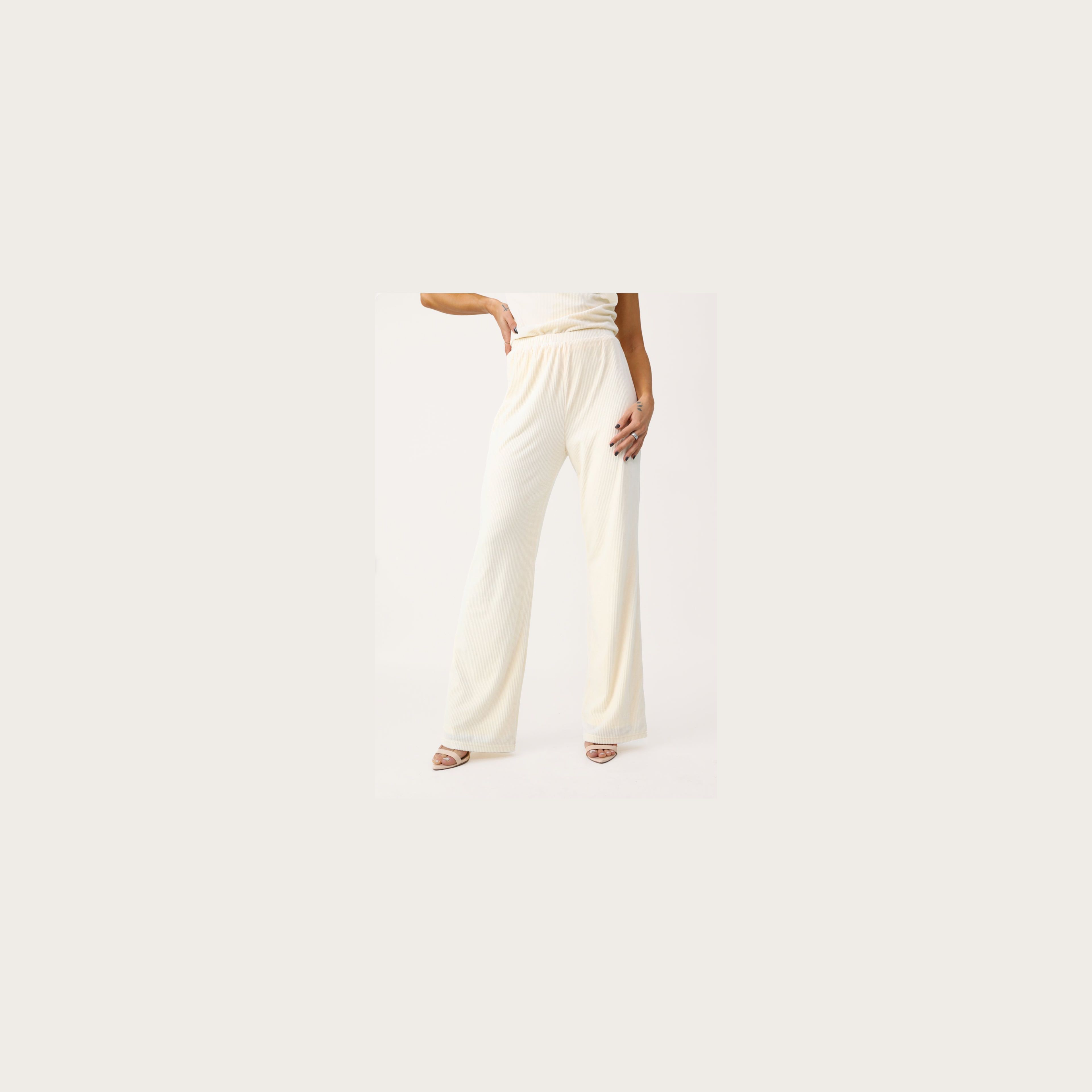 Champagne Problems Cream Ribbed Velour Pant