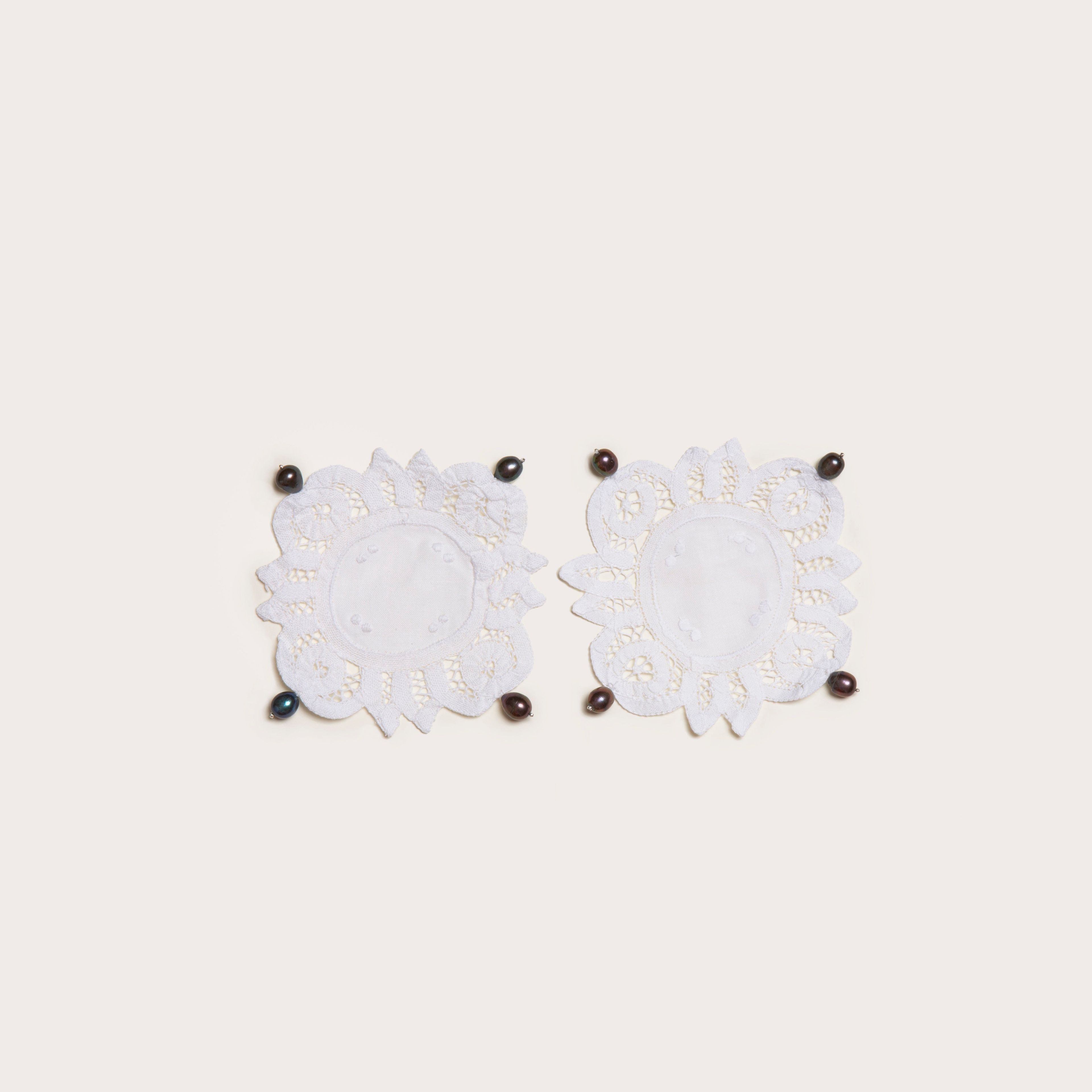 Coaster, Lace with Pearl - Pair