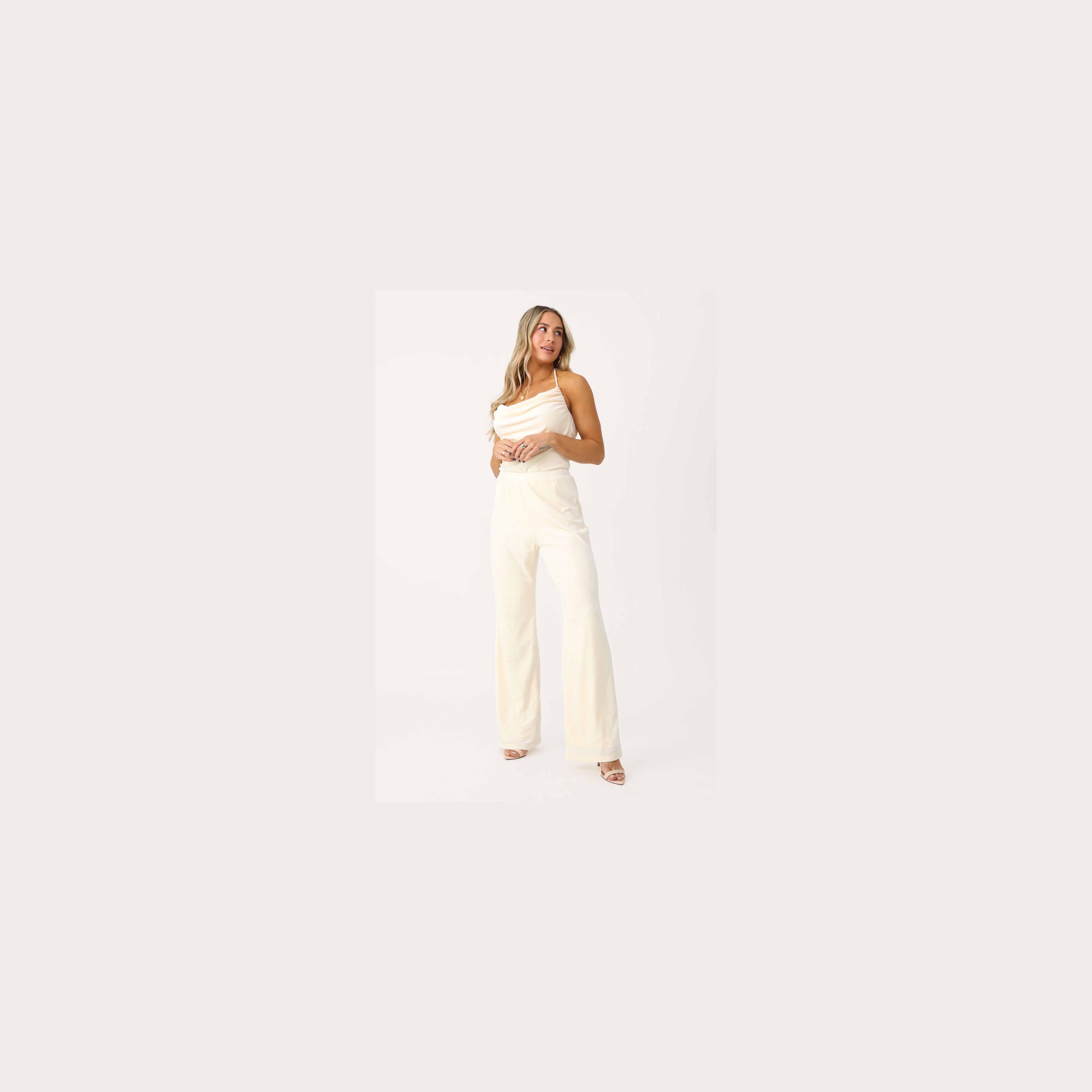 Champagne Problems Cream Ribbed Velour Pant